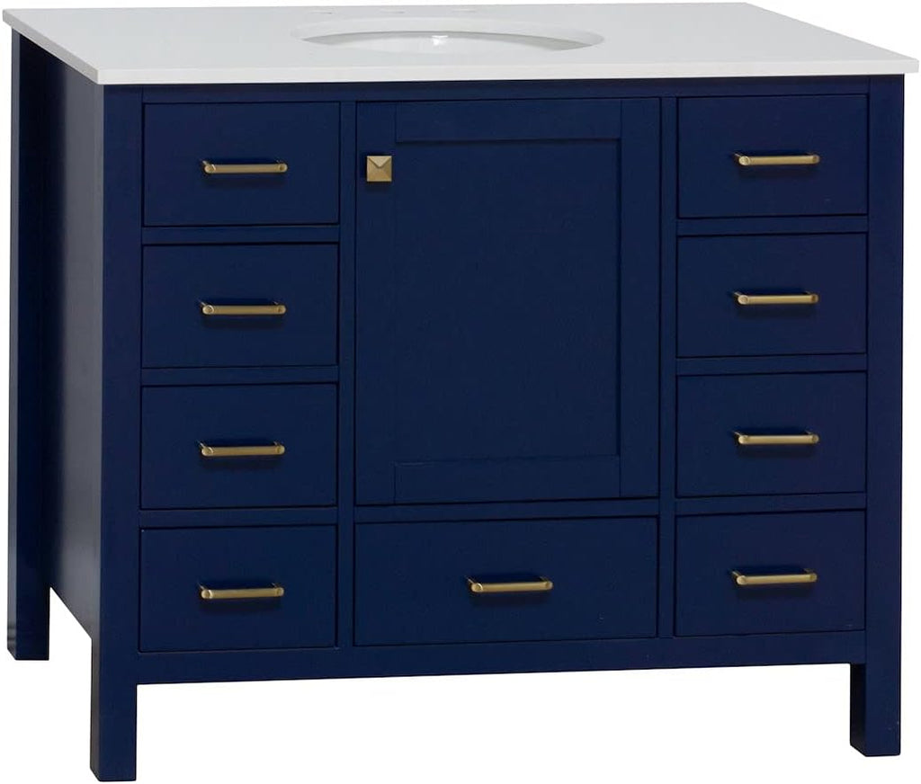 Horizon 42-inch Bathroom Vanity (Engineered White/Royal Blue): Includes Royal Blue Cabinet with Engineered White Countertop and White Ceramic Sink