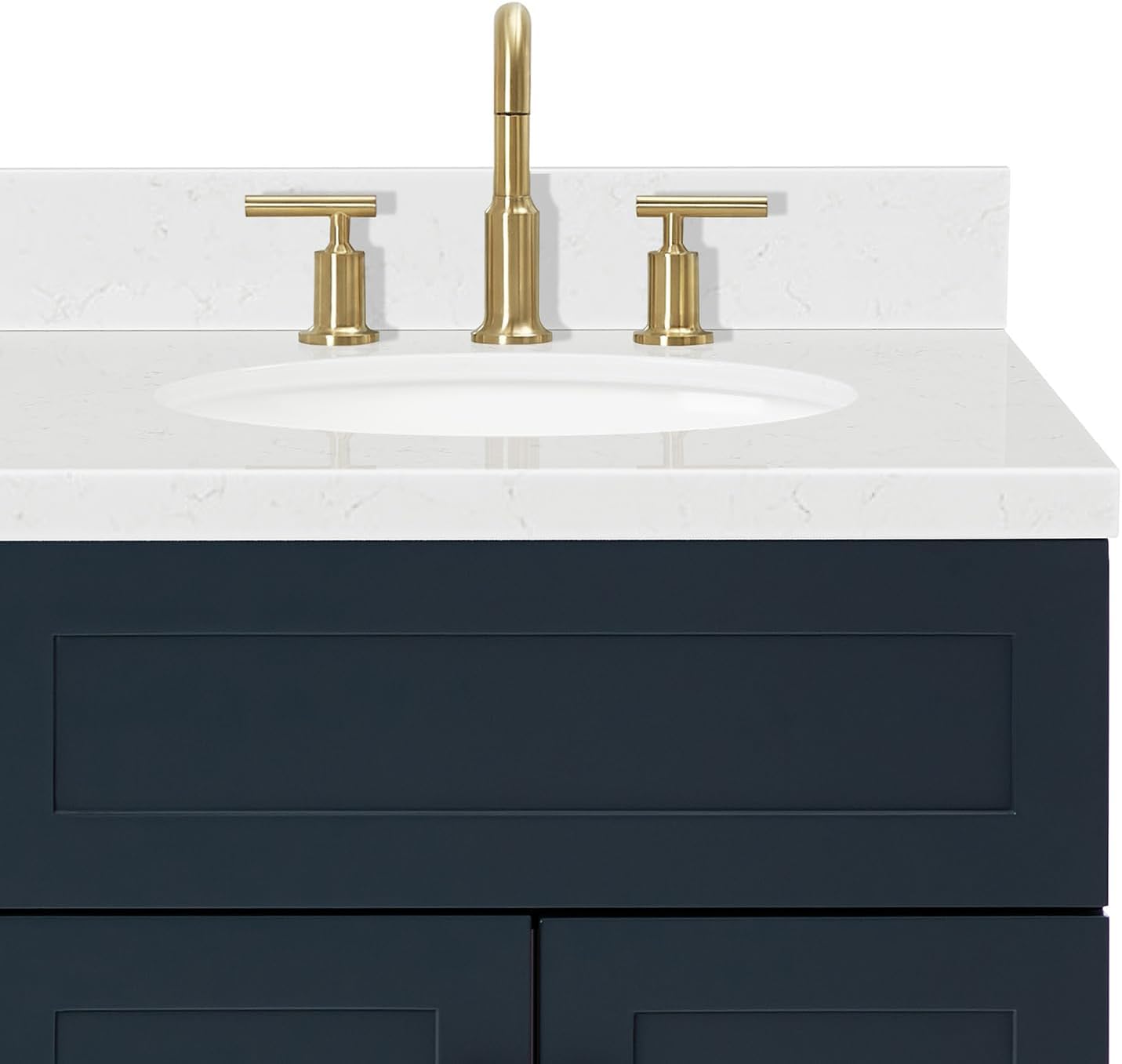 ARIEL Hamlet 66-inch Bathroom Vanity with Sink,Solid Wood, 1.5-inch Carrara White Quartz Countertop & Backsplash, Double Oval Porcelain Sink, 4 Soft Closing Doors, 3 Dovetail Drawers, Midnight Blue
