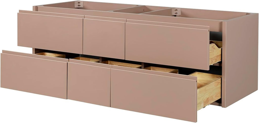 ARIEL West 60 Inch Wall-Mounted Double Rectangle Sink Bathroom Vanity with Carrara White Quartz Countertop 1.5 Inch in Mocha