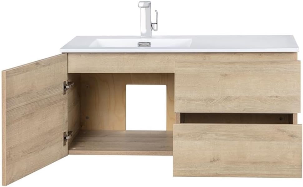 Cutler Kitchen and Bath Beachwood 42 in. W x 18.25 in. D x 20 in. H Single Sink Wall Mounted Bathroom Vanity in Organic with Cultured Marble Top