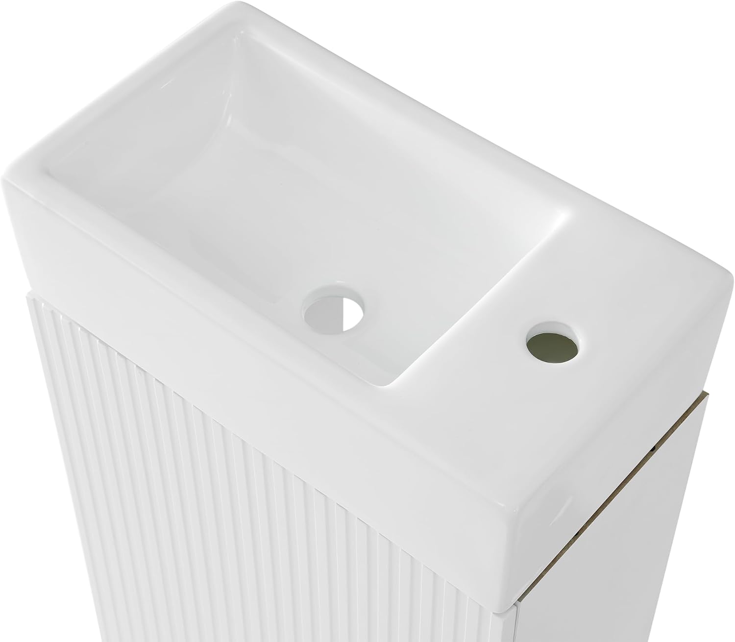 18.6' Bathroom Vanity Cabinet with Ceramic Sink Top Set, Left or Right Available, Freestanding, Two-Tier Storage Shelf, White