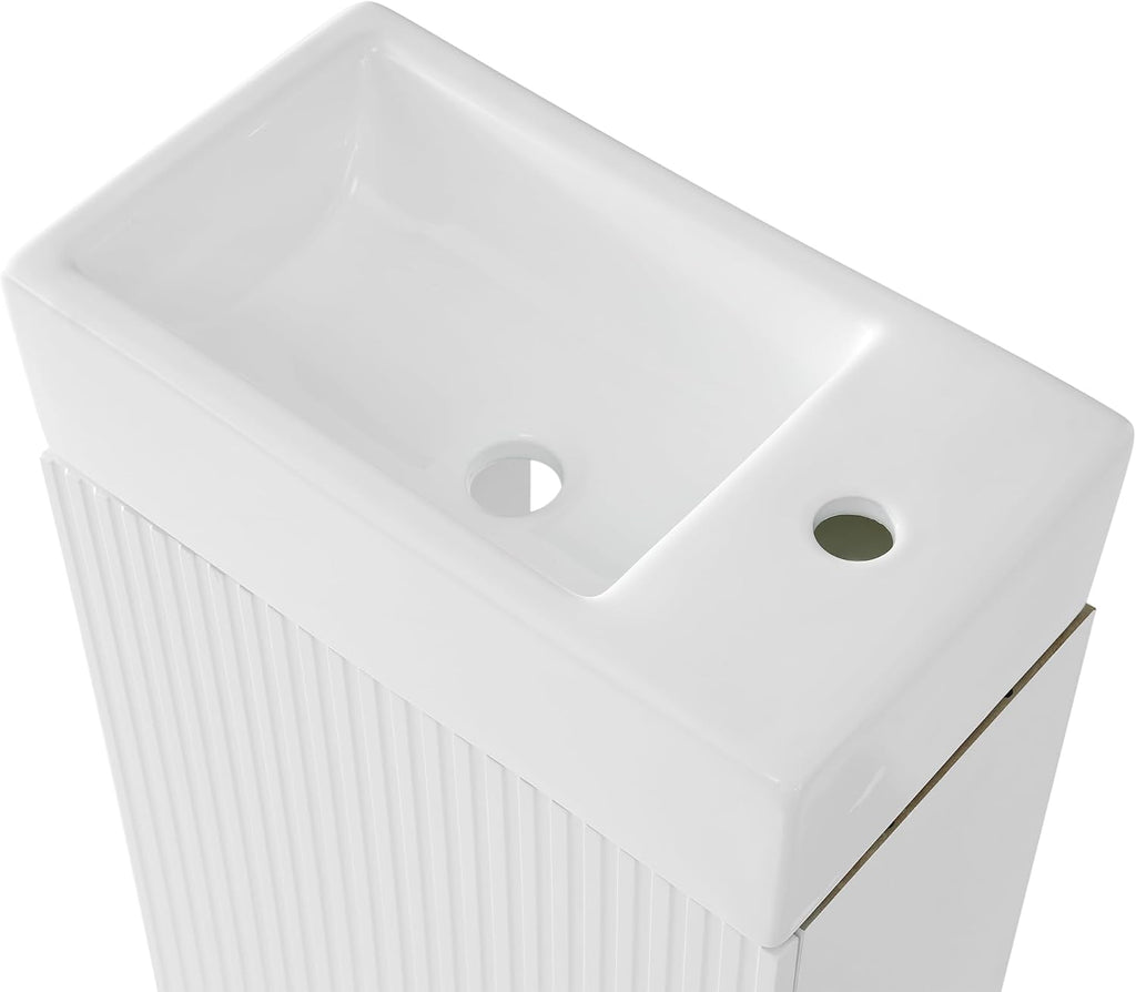 YOPTO 18.6' Bathroom Vanity with Ceramic Sink,Cabinet w/Two-Tier Shelf,Toilet Paper Holder and Shelf,Left or Right Orientation,Practicality & Durability,White