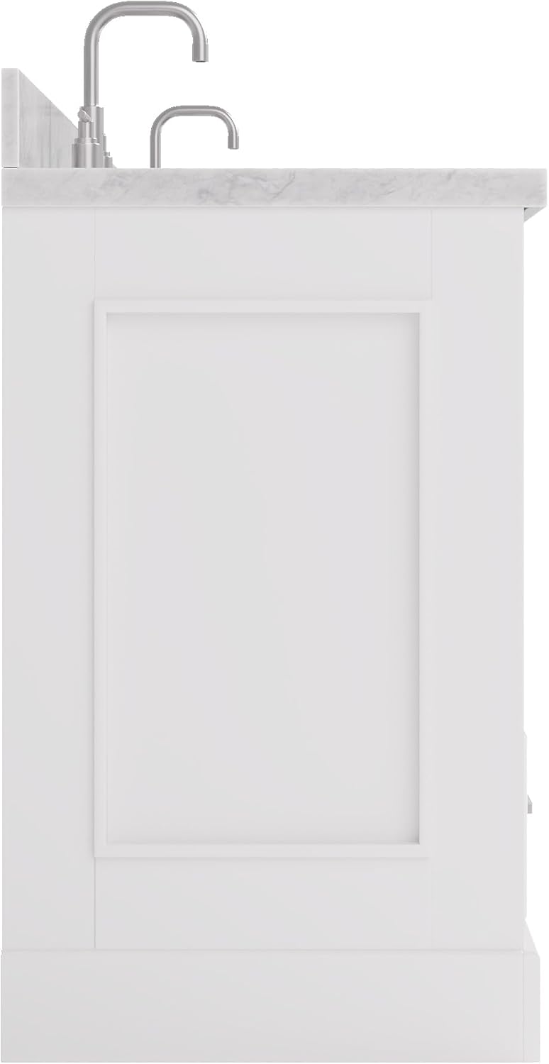 ARIEL Stafford 84-inch Bathroom Vanity with Sink,Solid Wood, 1.5in Italian Carrara Marble Countertop & Backsplash, Double Rectangular Porcelain Sink, 4 Soft Closing Doors, 5 Dovetail Drawers, White