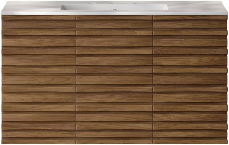 Swiss Madison Cascade 36' Wall-Mounted Bathroom Vanity in Brown Oak with 3-Hole Widespread Sink Top