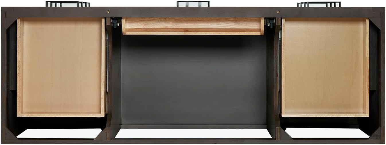 ARIEL Hepburn 60-inch Bathroom Vanity with Sink,Solid Wood, 1.5-inch Italian Carrara Marble Countertop, Single Rectangular Porcelain Sink, 2 Soft Closing Doors, 9 Dovetail Drawers, Brown Oak