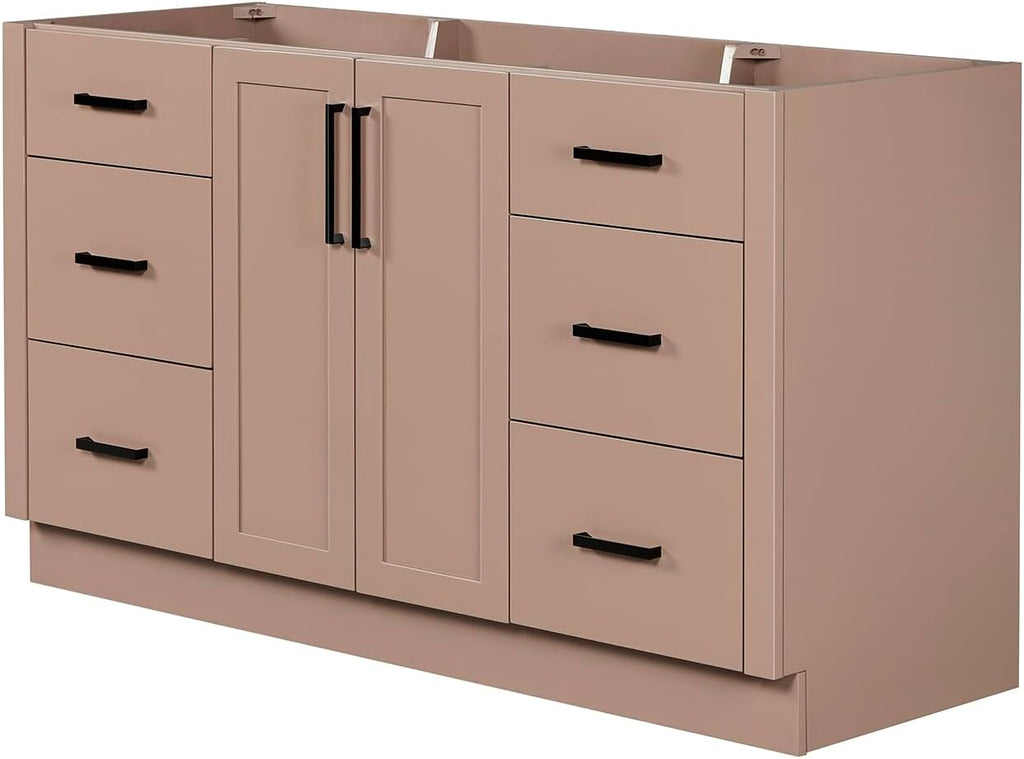 ARIEL Loren 60-inch Bathroom Vanity with Sink,Solid Wood, 1.5-inch Carrara White Quartz Countertop, Single Oval Porcelain Sink, 2 Soft Closing Doors, 7 Dovetail Drawers, Mocha