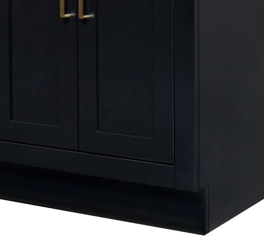 ARIEL Hepburn 36-inch Bathroom Vanity with Sink,Solid Wood, 1.5-inch Carrara White Quartz Countertop & Backsplash, Single Rectangular Porcelain Sink, 2 Soft Closing Doors, 5 Dovetail Drawers, Black