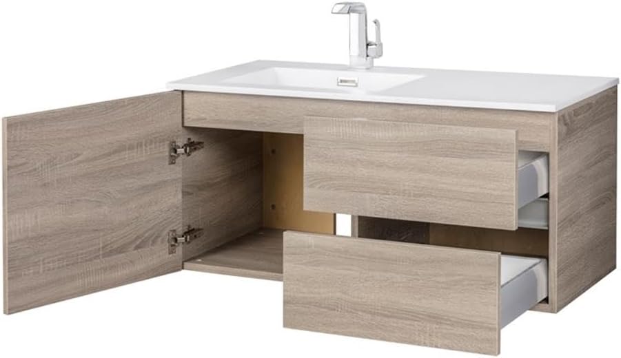Cutler Kitchen and Bath Beachwood 42 in. W x 18.25 in. D x 20 in. H Single Sink Wall Mounted Bathroom Vanity in Dorato with Cultured Marble Top