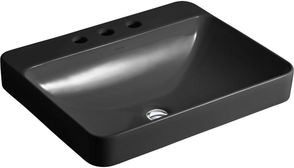 KOHLER K-2660-8-7 Vox Rectangle Vessel Above-Counter Bathroom Sink with 8-Inch Widespread Faucet Holes, Black