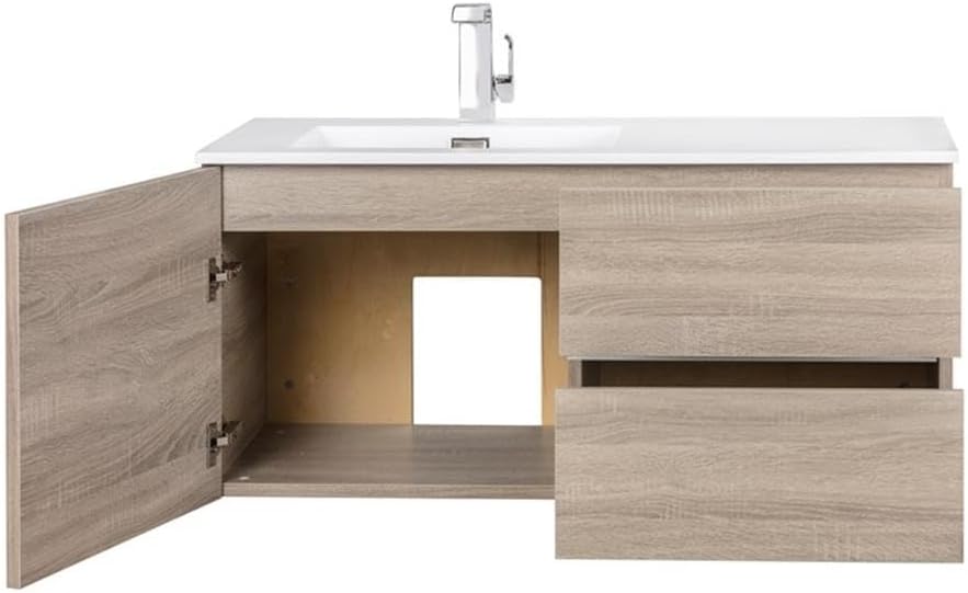 Cutler Kitchen and Bath Beachwood 42 in. W x 18.25 in. D x 20 in. H Single Sink Wall Mounted Bathroom Vanity in Dorato with Cultured Marble Top
