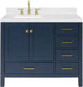 ARIEL Cambridge 42 Inch Single Left Offset Rectangle Sink Bathroom Vanity with Carrara White Quartz Countertop 1.5 Edge in Midnight Blue
