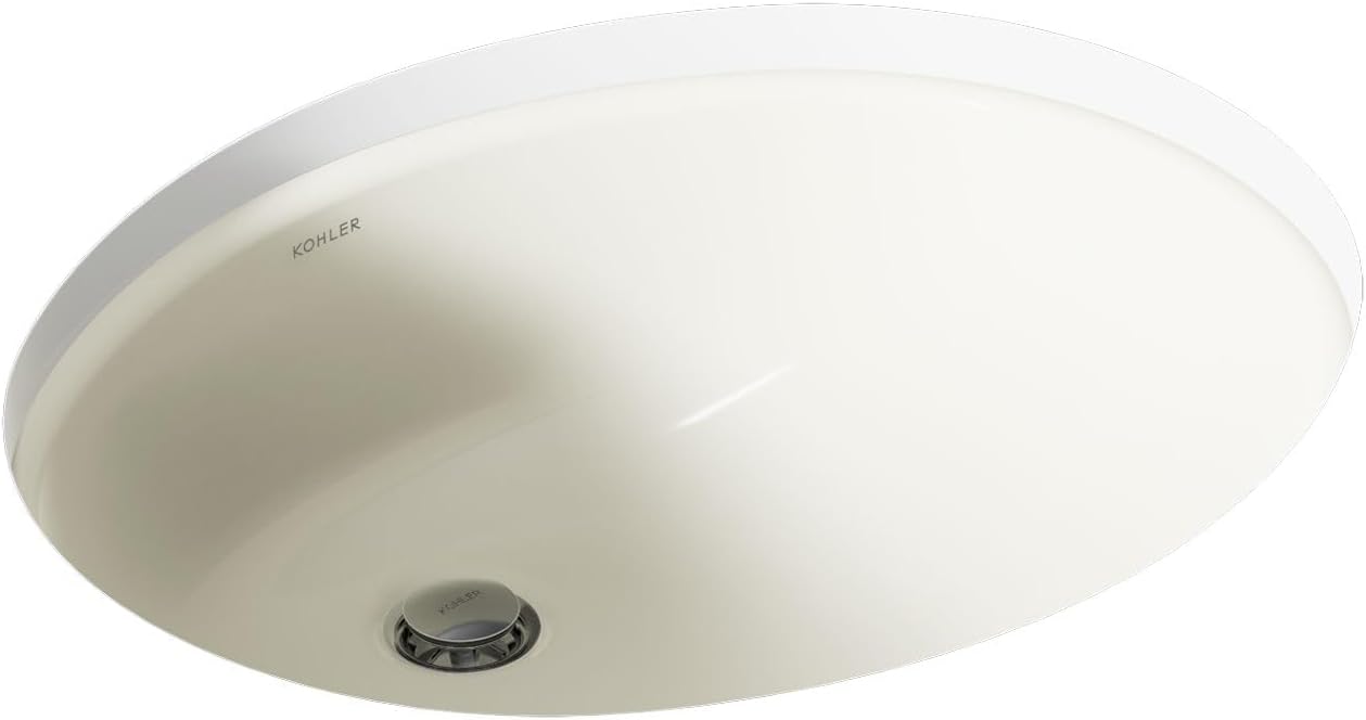 KOHLER 2210-96 Caxton Under-Mount Bathroom Sink, Include Overflow Drain, Fits 14' x17' Cutouts, Undermount Installation, Biscuit