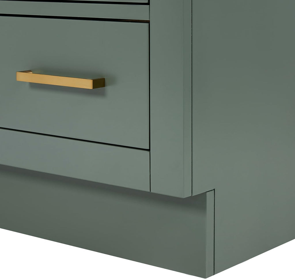 ARIEL Hepburn 60-inch Bathroom Vanity with Sink,Solid Wood, 1.5-inch Italian Carrara Marble Countertop, Single Rectangular Porcelain Sink, 2 Soft Closing Doors, 9 Dovetail Drawers, Vintage Green