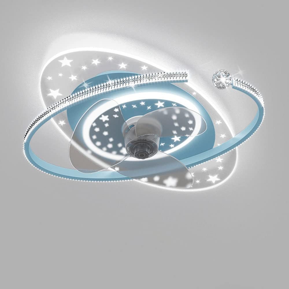 Indoor Blue Ceiling Fans with Lights Remote Dimmable 48W LED Ceiling Lights with Fan 6 Speeds Low Profile Ceiling Fan with Light for Boys Room Bedroom Kids Room