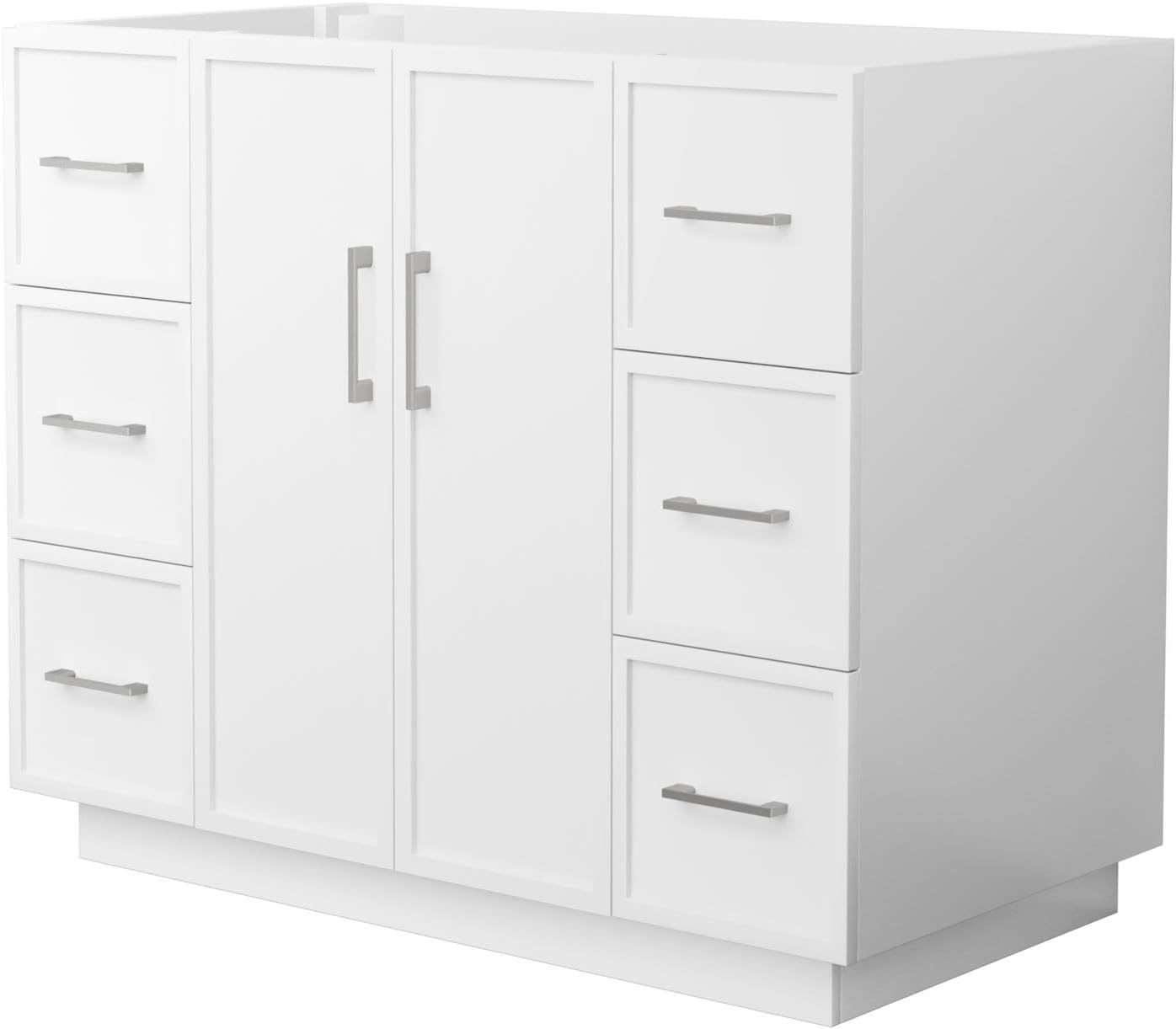 Wyndham Collection Elan 42 Inch Single Bathroom Vanity with Toe Kick in White, No Countertop, No Sink, Brushed Nickel Trim