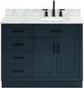 ARIEL Hepburn 43' Inch Right Offset Oval Sink Vanity with 0.75 Inch Edge Carrara White Countertop in Midnight Blue