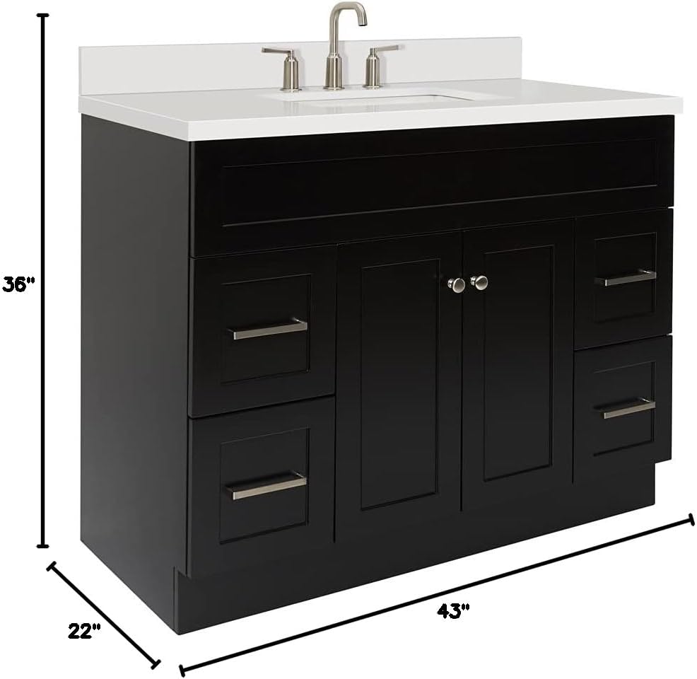 ARIEL 36' Grey Single Bathroom Vanity with Sink, 1.5' Pure White Quartz Countertop, Rectangular Undermount Sink, 2 Soft-Closing Doors, 2 Dovetail Drawers, Built-in Toe Kick