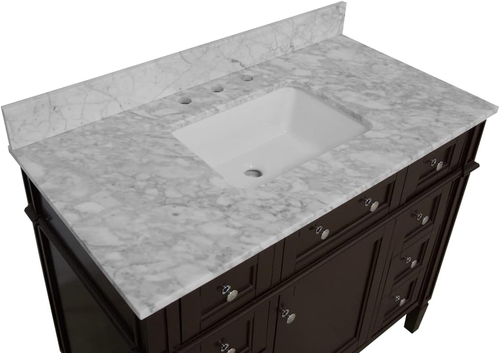 Kitchen Bath Collection Hailey 42-inch Bathroom Vanity (Carrara/Chocolate): Includes Chocolate Cabinet with Authentic Italian Carrara Marble Countertop and White Ceramic Sink
