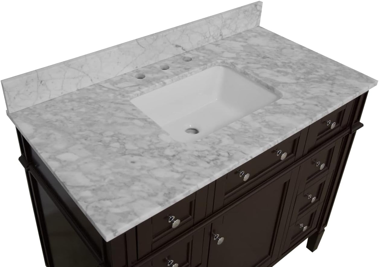 Kitchen Bath Collection Hailey 42-inch Bathroom Vanity (Carrara/Chocolate): Includes Chocolate Cabinet with Authentic Italian Carrara Marble Countertop and White Ceramic Sink