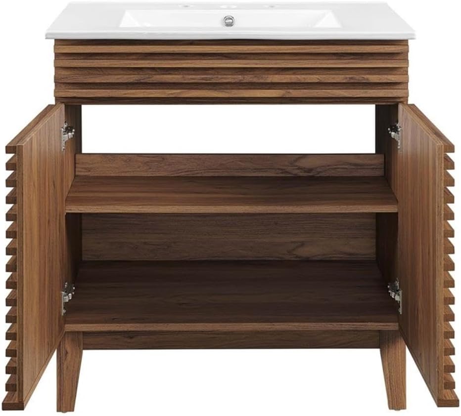 Modway Render 30' Bathroom Vanity with Sink in Walnut White