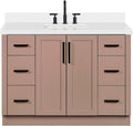 ARIEL Loren 48-inch Bathroom Vanity with Sink,Solid Wood, 1.5-inch Pure White Quartz Countertop, Single Rectangular Porcelain Sink, 2 Soft Closing Doors, 7 Dovetail Drawers, Mocha