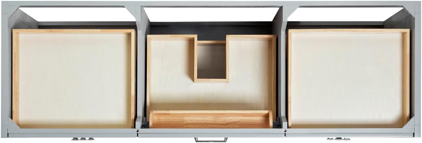 ARIEL Monroe 66-inch Bathroom Vanity with Sink,Solid Wood, 1.5-inch Italian Carrara Marble Countertop, Single Oval Porcelain Sink, Dovetail Drawers, Grey