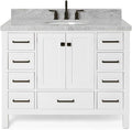ARIEL Cambridge 42-inch Bathroom Vanity with Sink,Solid Wood, 1.5-inch Italian Carrara Marble Countertop & Backsplash, Single Oval Porcelain Sink, 2 Soft Closing Doors, 9 Dovetail Drawers, White