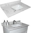 Marble White Stone Vanity Top - 1/3 Holes Vanity Sink Tops, Gorgeous Counter top with Ceramic Sink & Backsplash for Bathroom Kitchen, No Cabinet (31'-single hole)