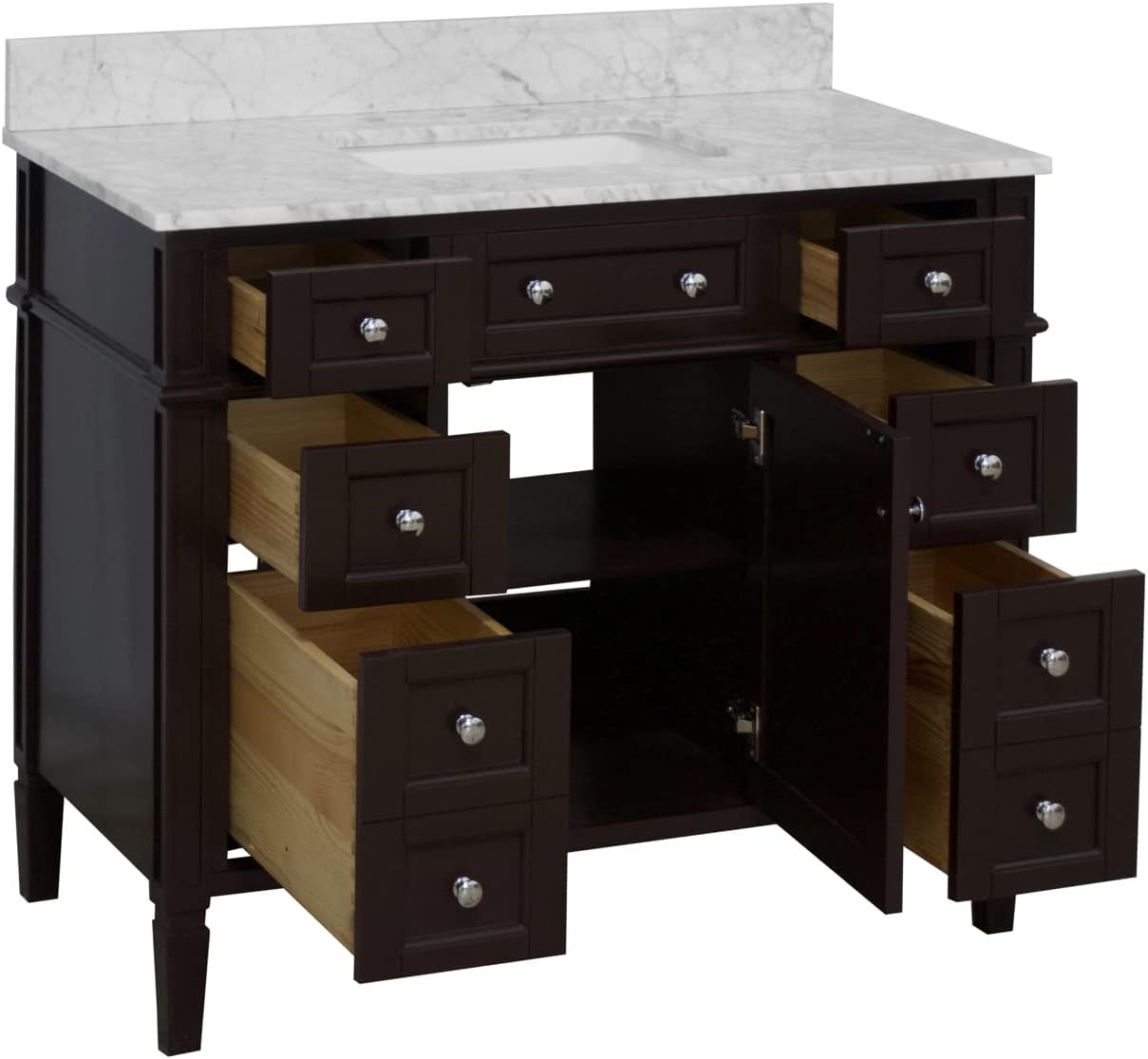 Kitchen Bath Collection Hailey 42-inch Bathroom Vanity (Carrara/Chocolate): Includes Chocolate Cabinet with Authentic Italian Carrara Marble Countertop and White Ceramic Sink