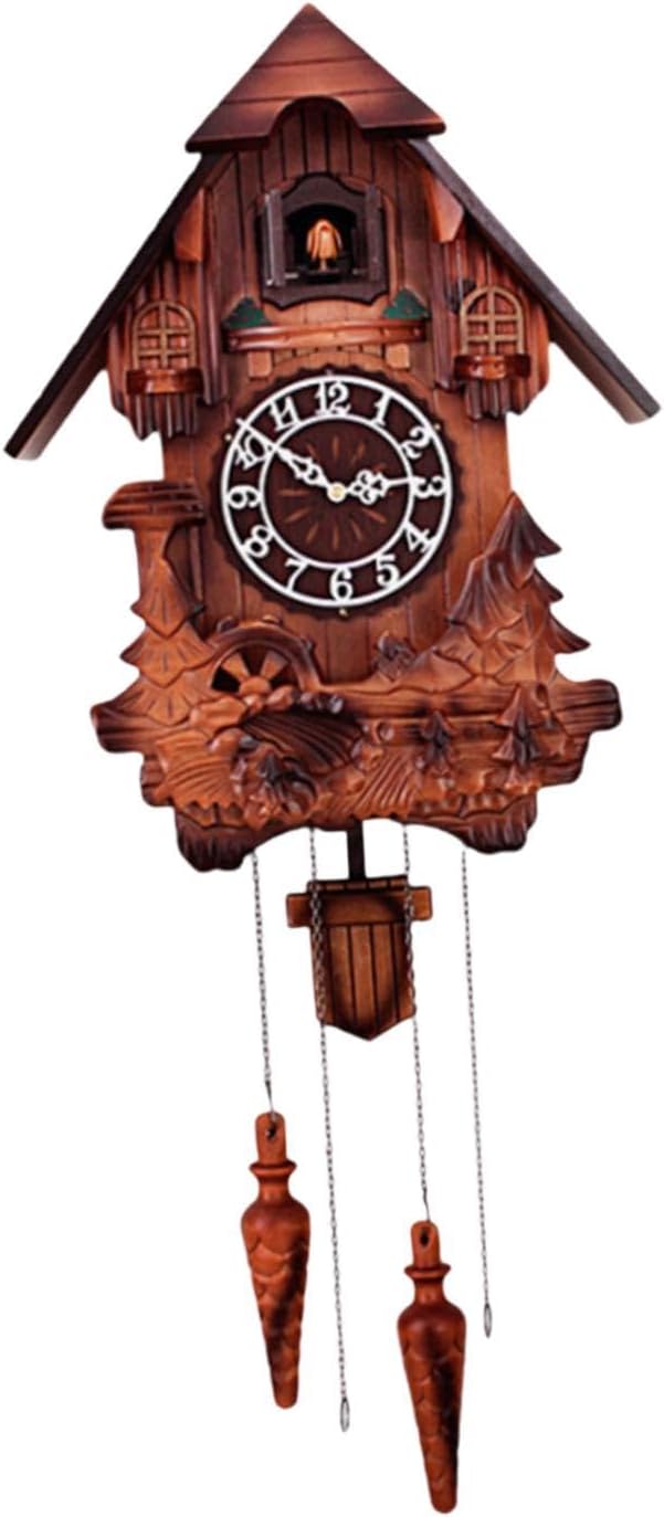 Cuckoo Clock Pendulum Clock Gift Home Decor Hand Carved Wall Clock Hourly Chime for Living Room Restaurant Hotel Cafe Bedroom, Style A(Style C)