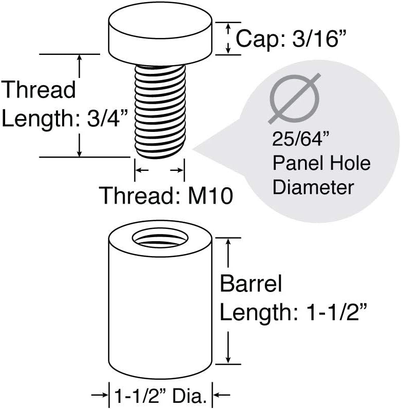 Stainless Steel Standoff 1-1/2 Inch Diameter x 1-1/2 Inch Barrel Length Brushed Finish for PVC, Glass and Acrylic Sign Stand Off Wall Anchors and Screws 100 Piece Commercial Space Pack