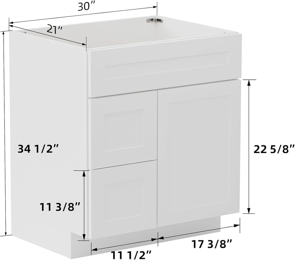 KitchenMan 30 Inch Bathroom Vanity Without Sink and Top Unassembled Bathroom Sink Cabinet not Include Handles, Double Door Bathroom Vanities for Bedroom, White
