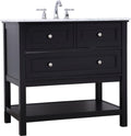 Pemberly Row Contemporary 36' Bathroom Vanity, Solid Poplar Wood Base, Carrara White Marble Top, Hand-Painted Black Finish, Porcelain Undermount Sink, Soft-Close Drawer, Storage Shelf, Free-Standing