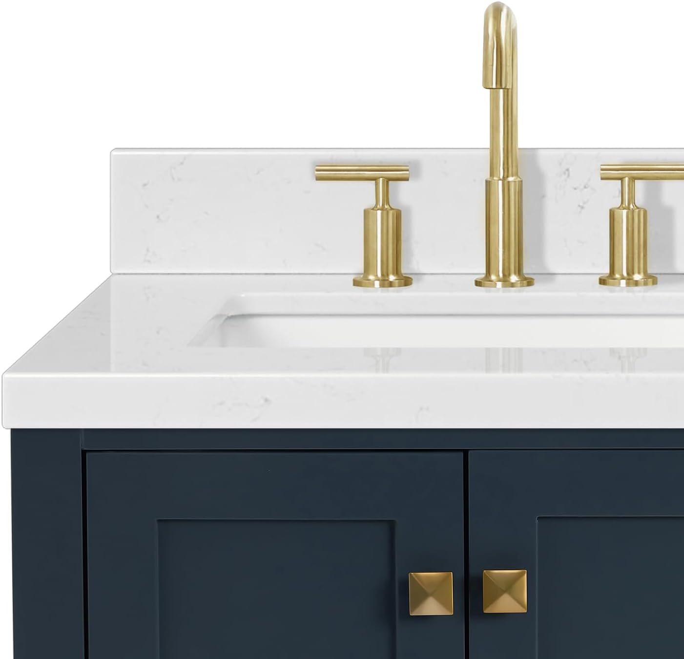 ARIEL Cambridge 36-inch Bathroom Vanity with Sink,Solid Wood, 1.5-inch Carrara White Quartz Countertop, Single Rectangular Porcelain Sink, 2 Soft Closing Doors, 5 Dovetail Drawers, Midnight Blue
