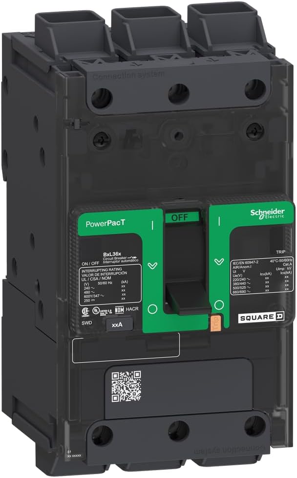 Square D by Schneider Electric BDL36060 PowerPacT B Circuit Breaker with Thermal-Magnetic Trip Unit Technology and Back Pan or DIN Rail Mounting, 60 Amp, 3 Pole