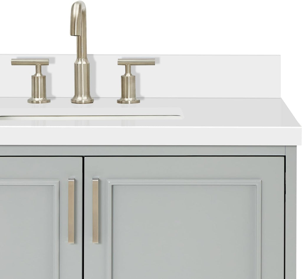 ARIEL Stafford 36-inch Bathroom Vanity with Sink,Solid Wood, 1.5-inch Pure White Quartz Countertop, Single Rectangular Porcelain Sink, Soft Closing Doors, Dovetail Drawers, Grey