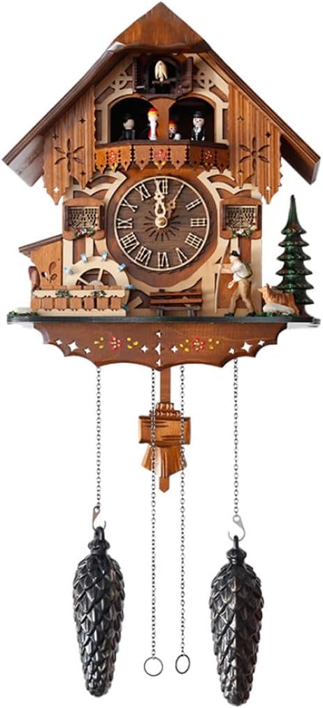 Cuckoo Clocks Wall Clocks Farmhouse European Hand-Carved Cuckoo Clock, Living Room Wall Decoration, Wall Clocks Battery Operated, Report Punctually, 3D Realistic Scenes, Roman numerals, Brown
