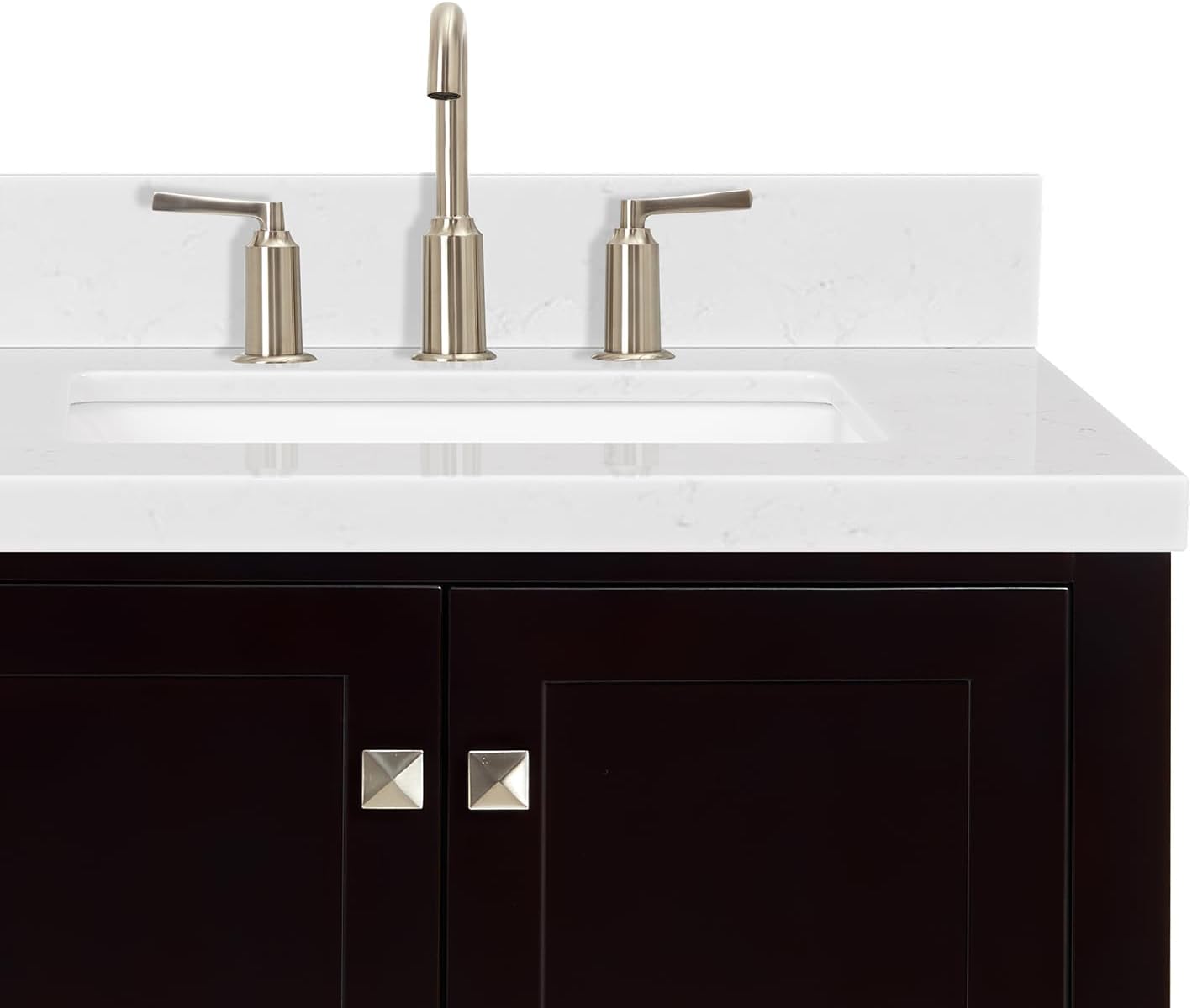 DKB Beckford 42' Espresso Single Bathroom Vanity with Sink, Solid Wood Frame, 1.5' Carrara White Quartz Countertop, Rectangular Undermount Sink, 2 Soft Closing Doors, 5 Dovetail Drawers
