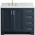 ARIEL Taylor 42-inch Bathroom Vanity with Sink,Solid Wood, 1.5-inch Pure White Quartz Countertop & Backsplash, Single Oval Porcelain Sink, 2 Soft Closing Doors, 5 Dovetail Drawers, Midnight Blue