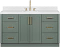 ARIEL Loren 60-inch Bathroom Vanity with Sink,Solid Wood, 1.5-inch Carrara White Quartz Countertop, Single Oval Porcelain Sink, 2 Soft Closing Doors, 7 Dovetail Drawers, Vintage Green