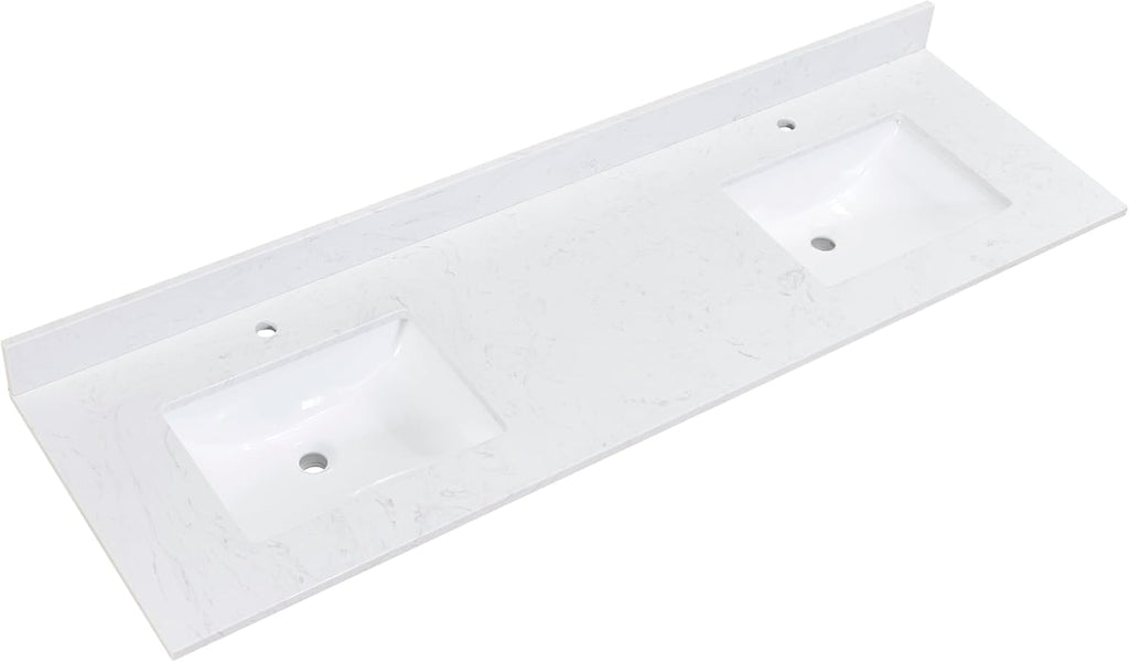 73 in. Composite Stone Double Basin Vanity Top in White with White Basins