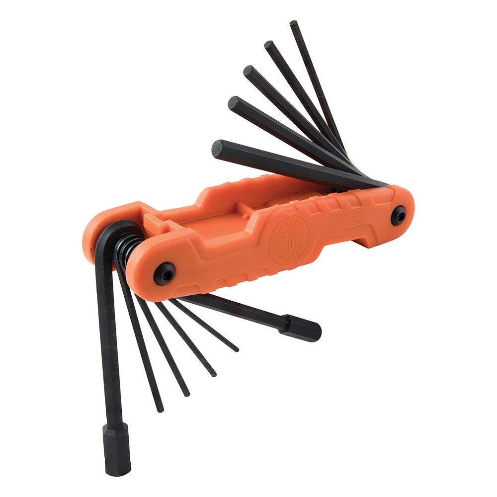 Dipped Plier Kit, Diagonal-Cutting, Needle-Nose, Side-Cutting High Leverage Linesman Pliers, Cutter and Crimper, 5-Piece and Klein Tools 70550 Hex Wrench Key Set, 11 SAE Sizes, Heavy Duty Folding Allen Wrench Tool with Extra Long Hex Keys