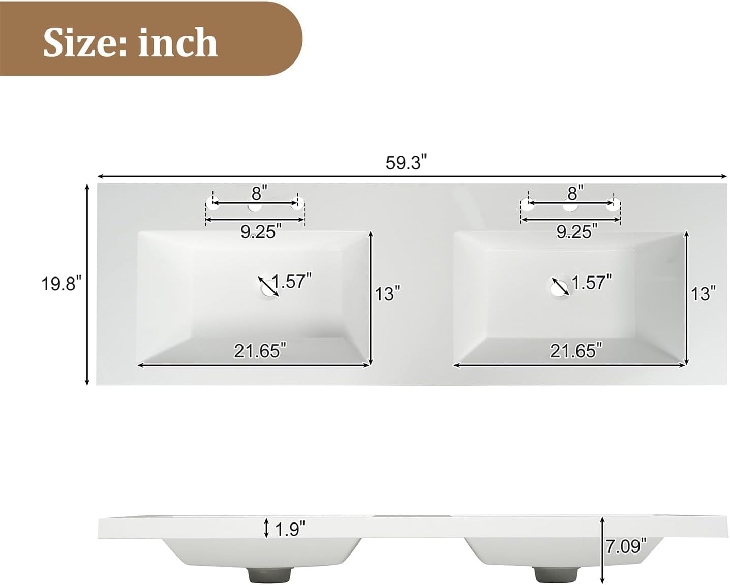 60' Bathroom Vanity with Sink Combo, Floating Double Sink Bathroom Vanity with SMC Resin Top, MDF Cabinet with 2 Soft-Close Doors 2 Drawers, Wall-Mounted Vanities for Large Bathrooms, Wood