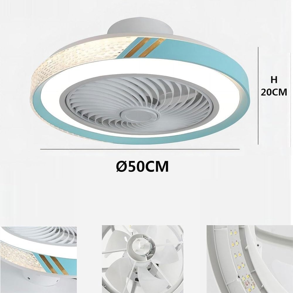 LED Quiet Ceiling Fan with Lighting, 50CM Blue 72W Dimmable Ceiling Fan Light with Remote Control and APP, Modern Crystal Ceiling Fan with Light for Living Room Bedroom