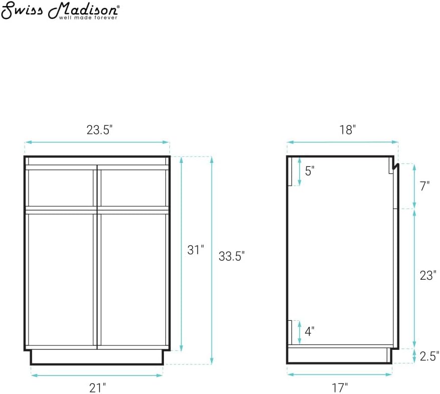 St. Tropez 24' Freestanding Bathroom Vanity Cabinet Without Top in Green Oak
