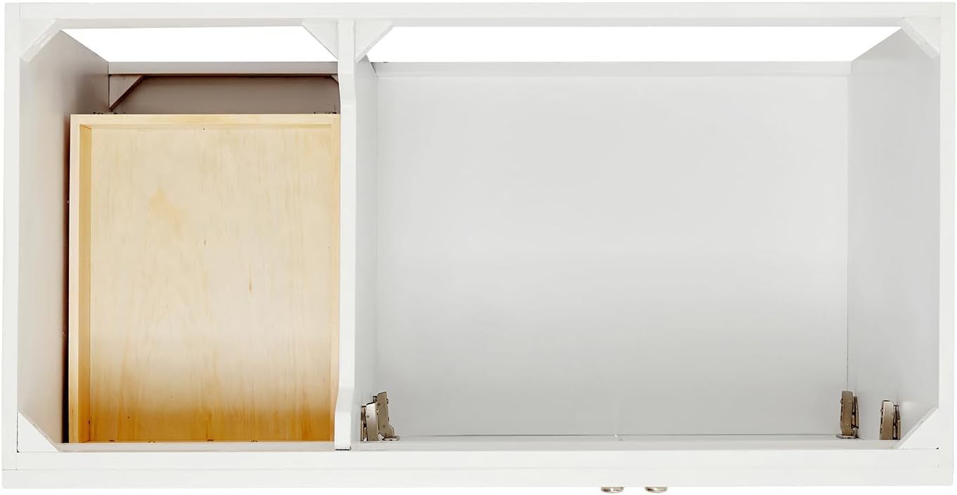 DKB Bradford 42-Inch White Single Bathroom Vanity with 1.5-Inch Carrara Quartz Countertop, Right Rectangular Sink, Solid Wood Frame, 2 Soft-Closing Doors, 2 Full Extension Dovetail Drawers, Toe Kick