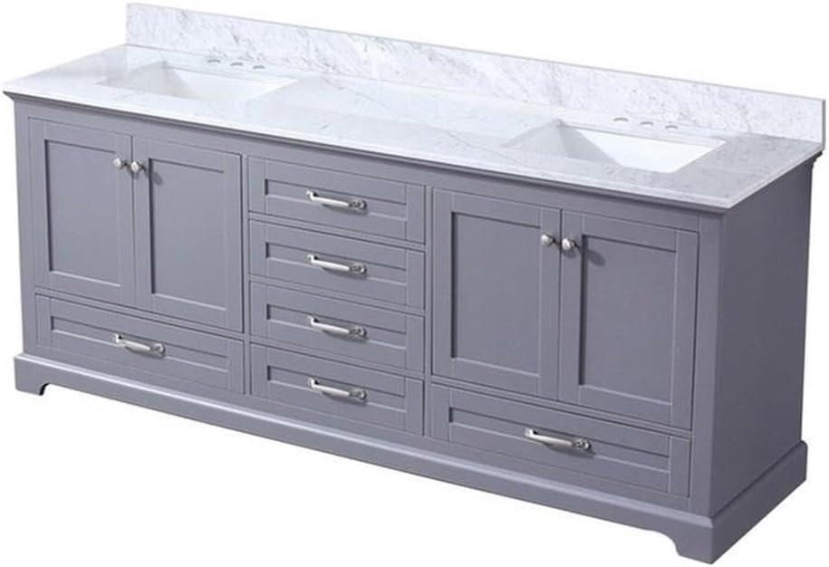 Home Dukes 80' Carrara Marble Top Double Vanity with Sinks in Dark Gray