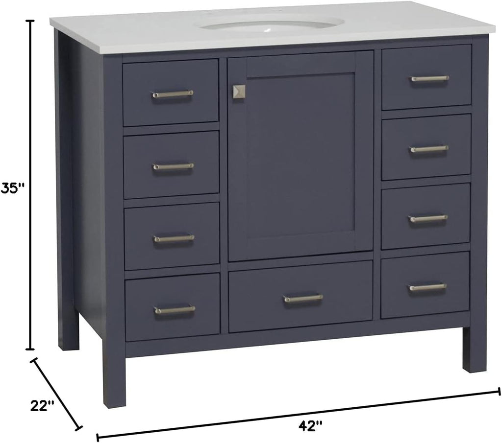 Horizon 42-inch Bathroom Vanity (Engineered White/Marine Gray): Includes Marine Gray Cabinet with Engineered White Countertop and White Ceramic Sink