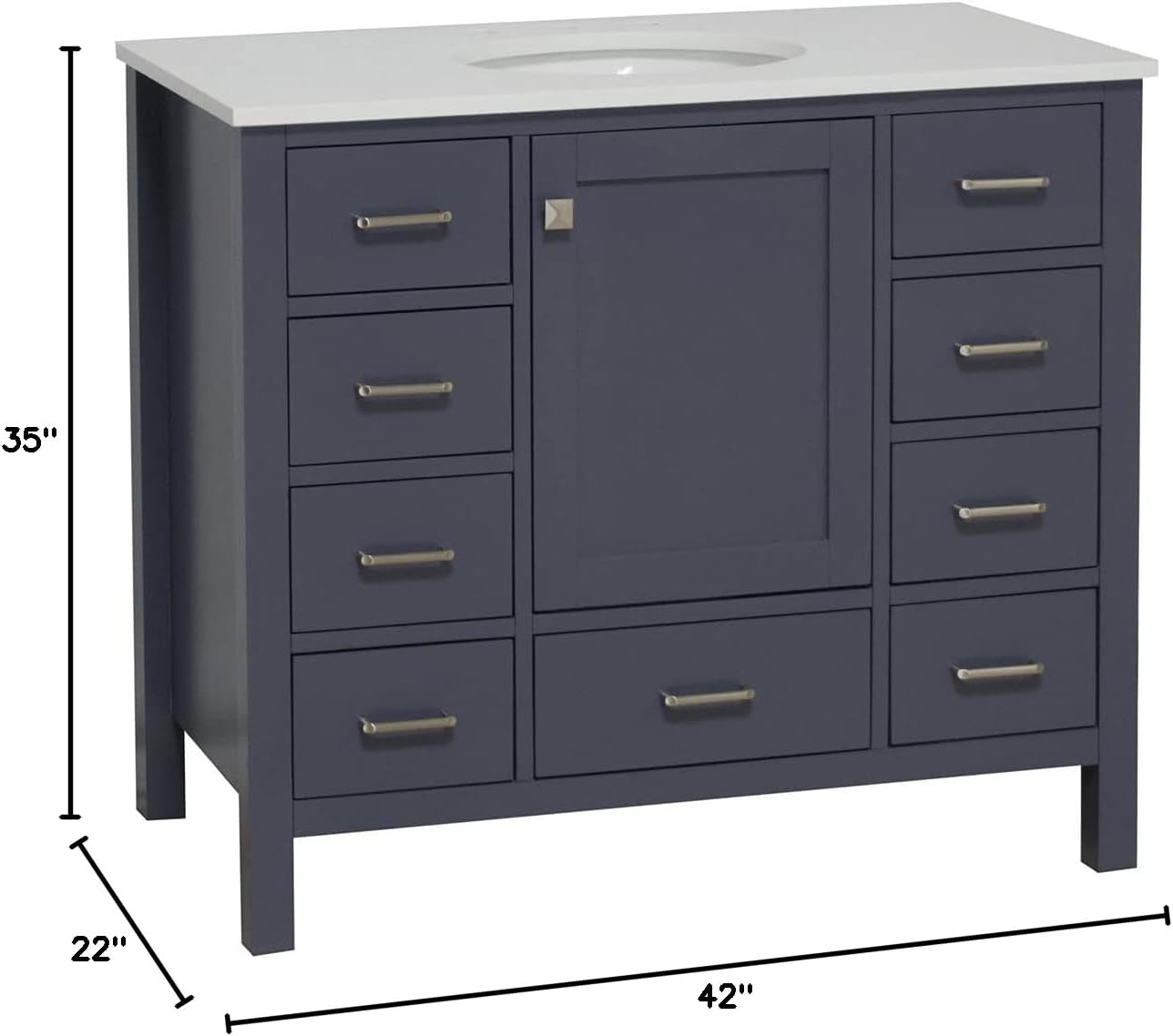 Horizon 42-inch Bathroom Vanity (Engineered White/Marine Gray): Includes Marine Gray Cabinet with Engineered White Countertop and White Ceramic Sink