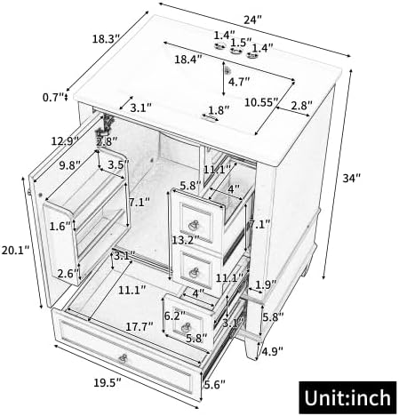 Bellemave Bathroom Vanity with Ceramic Sink & 3 Drawers, 24' Bathroom Cabinet with Storage Shelves & Solid Wood Base, Freestanding Vanity Cabinet with Organizer (Blue Gray/24)